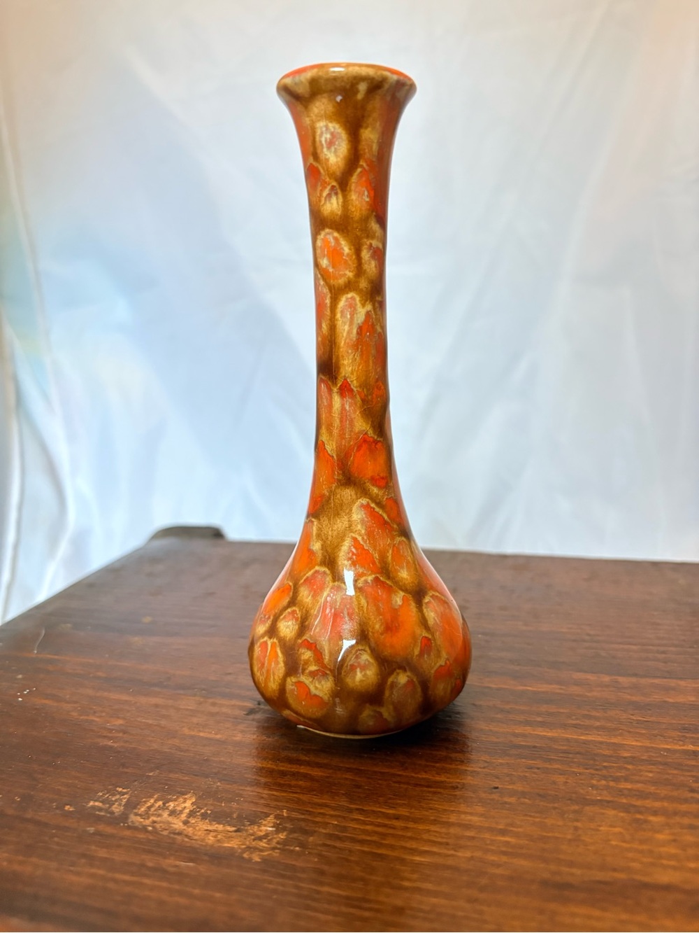 Hand-made Art Pottery Bud Vase in Orange and Gold Tones